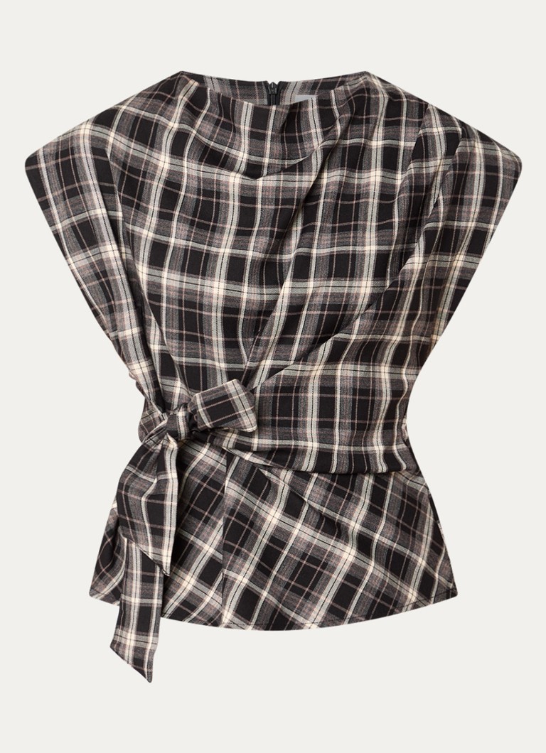 Co'Couture Dames Dangy asymmetrische top van flanel met peplum in de kleur Zwart, maat: L