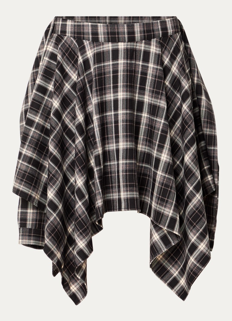 Co'Couture Dames Dagny midi plooirok van flanel met ruitdessin in de kleur Zwart, maat: XL