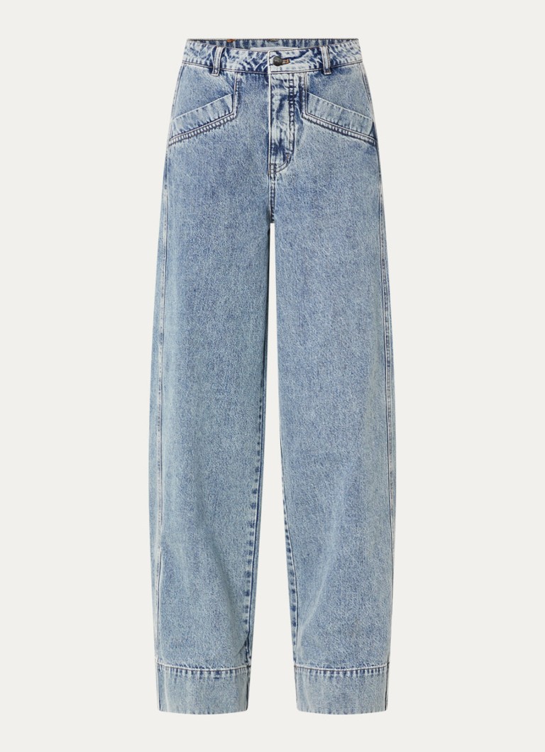 Co'Couture Dames Denice mid waist wide leg jeans met lichte wassing in de kleur Blauw, maat: XL