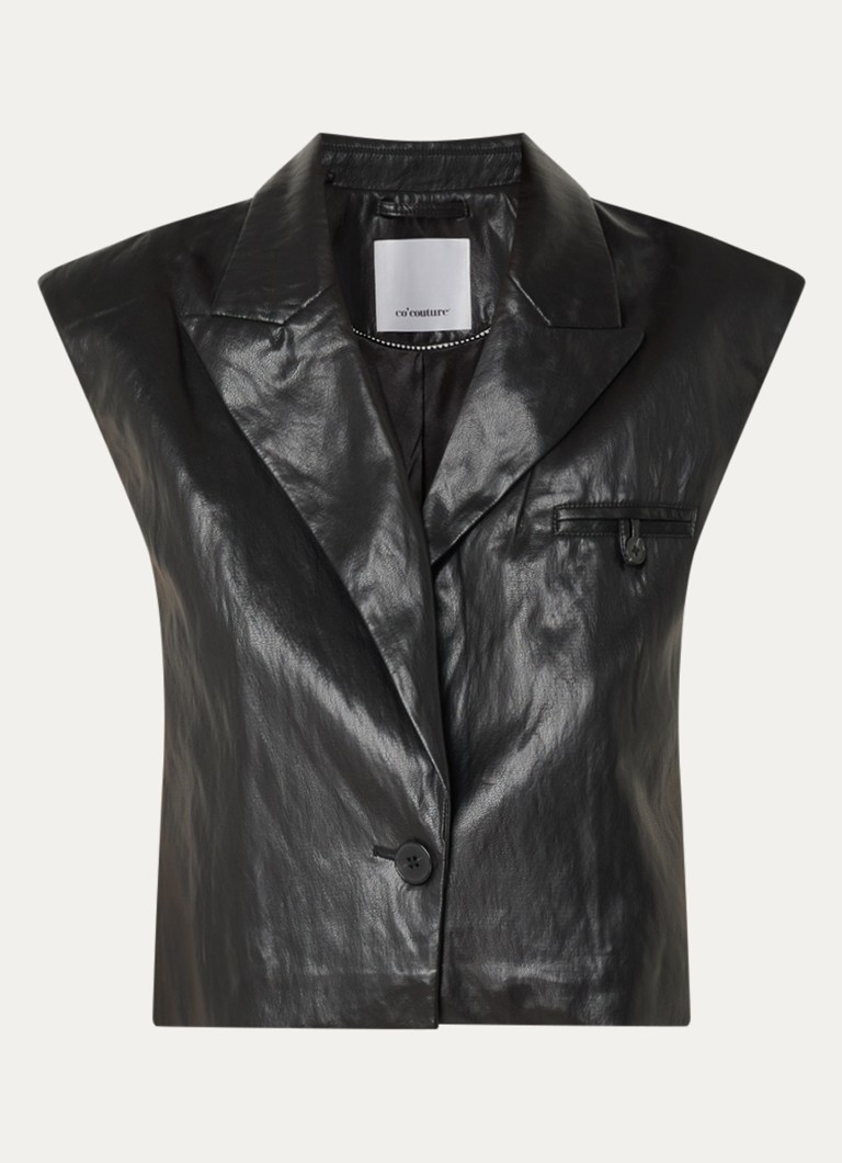 Co'Couture Dames Gitt cropped gilet van imitatieleer in de kleur Zwart, maat: S