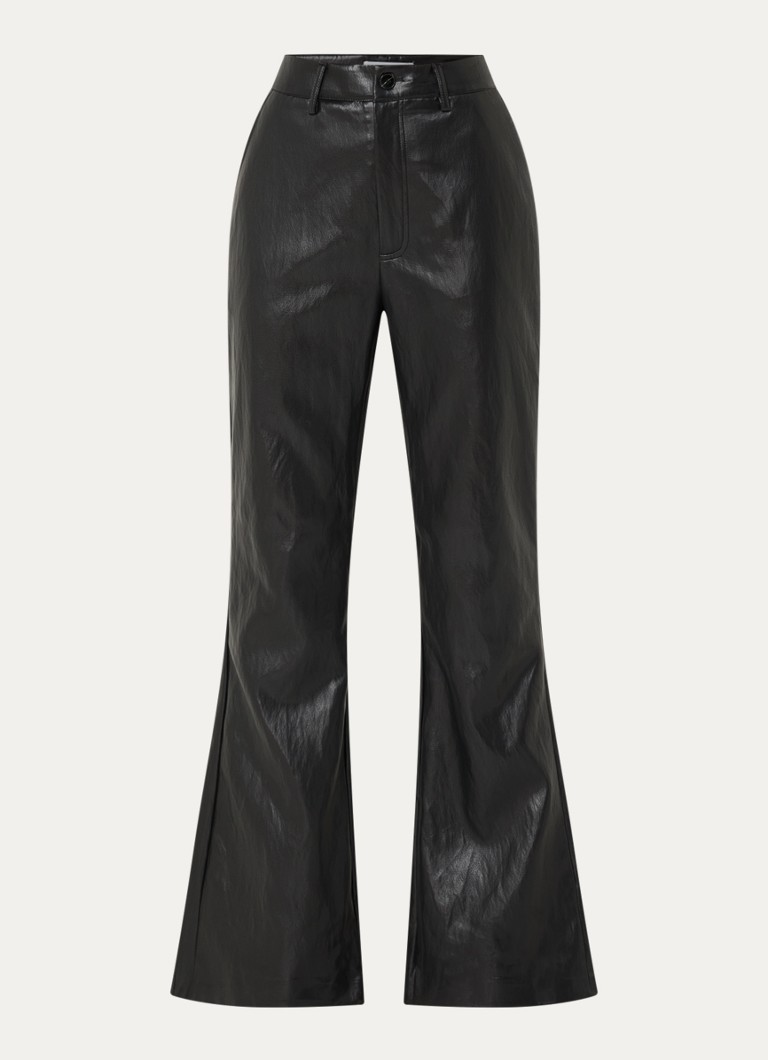 Co'Couture Dames Gitt high waist flared fit broek van imitatieleer in de kleur Zwart, maat: XS