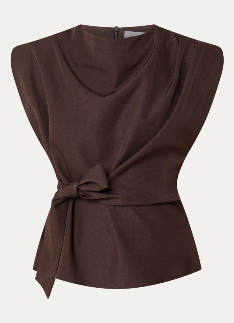 Co'Couture Dames Luna asymmetrische top met gestrikt detail in de kleur Kastanjebruin, maat: XL