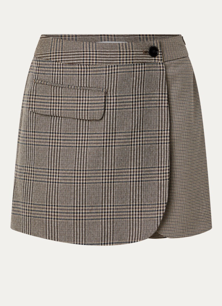 Co'Couture Dames VeyaCC mini broekrok met ruitdessin in de kleur Lichtbruin, maat: XS