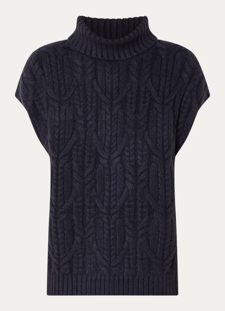Co'Couture Dames Row oversized kabelgebreide spencer met col in de kleur Donkerblauw, maat: M
