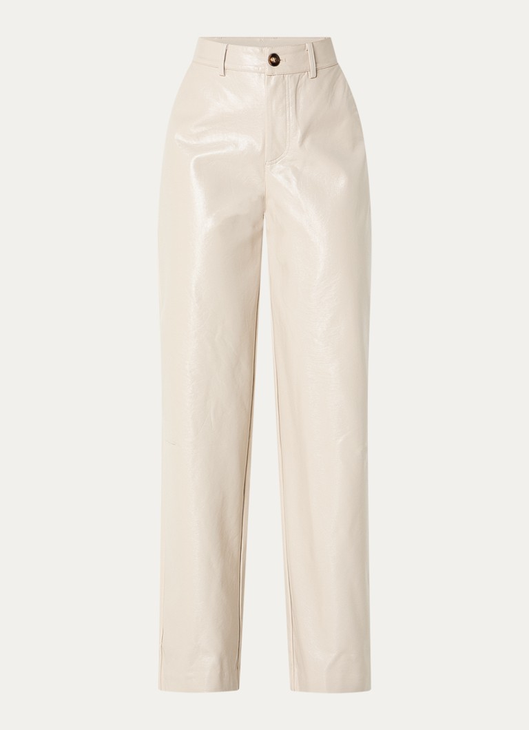 Co'Couture Dames Posycc high waist straight fit pantalon van imitatieleer in de kleur Ivoor, maat: XS