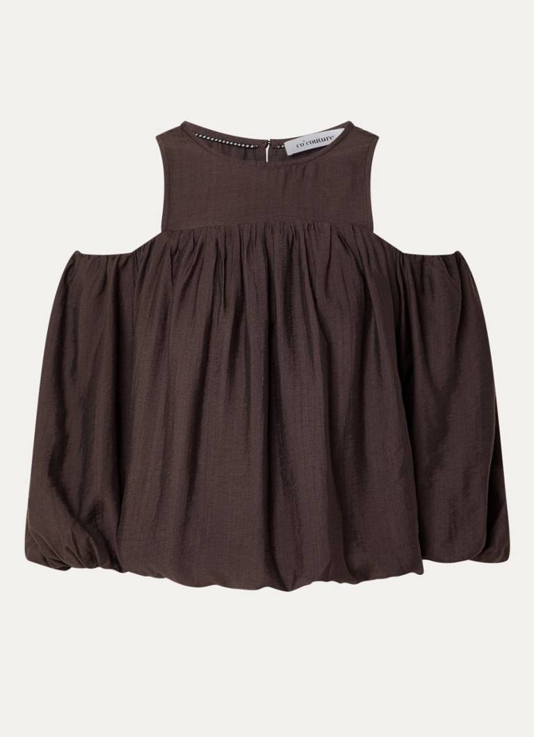 Co'Couture Dames Herra A-lijn top met ballonmouw in de kleur Donkerbruin, maat: XS