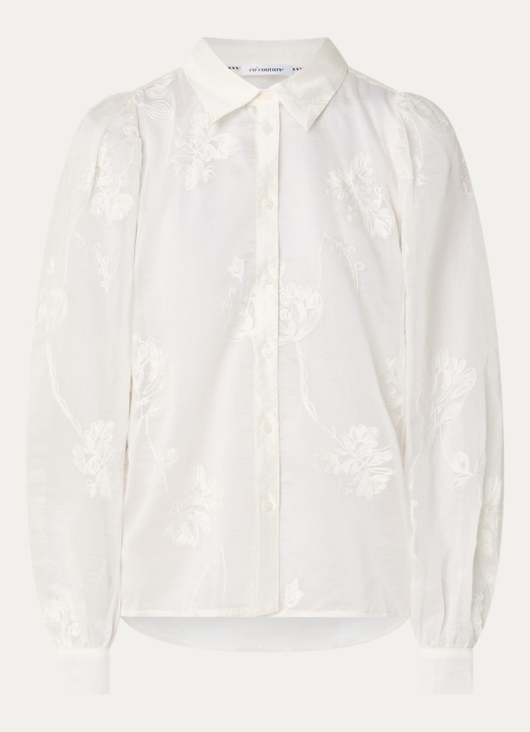 Co'Couture Dames Vivian semi-transparante blouse met borduring in de kleur Gebroken wit, maat: S