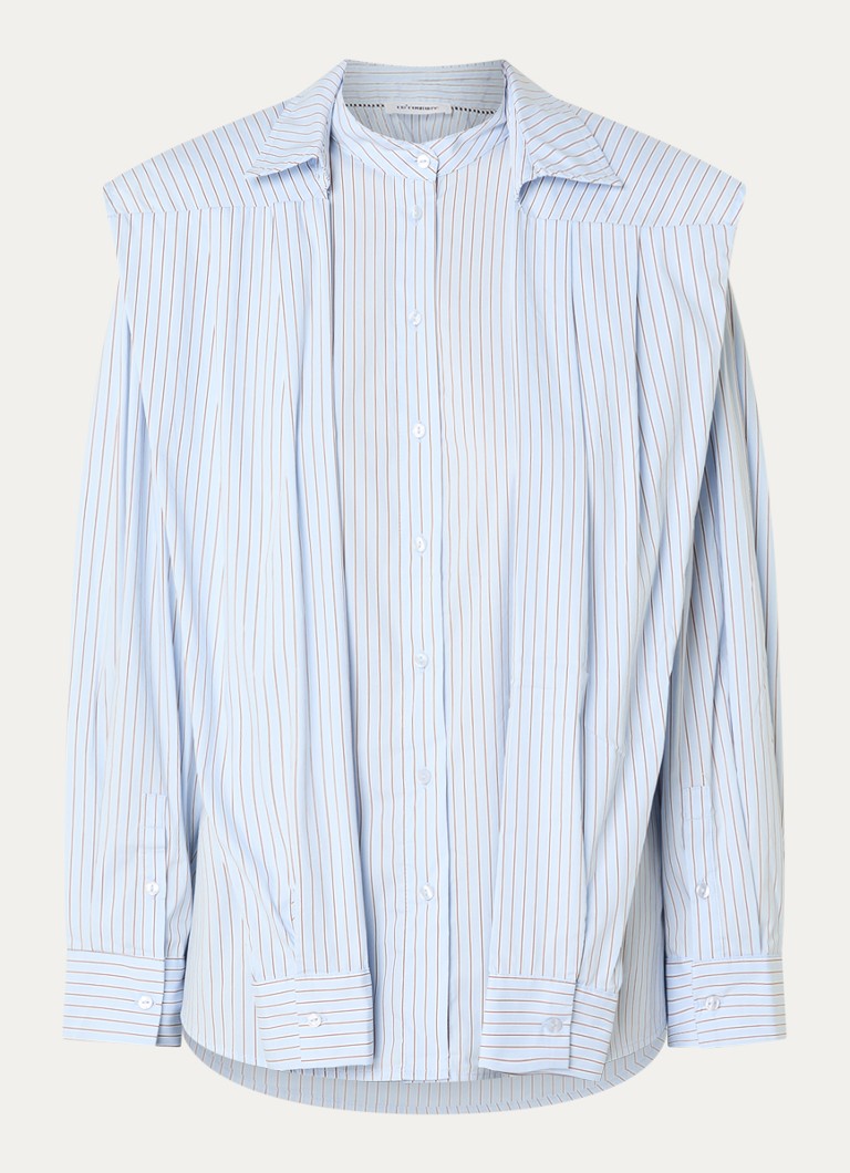Co'Couture Dames Fiora blouse met streepprint en strikceintuur in de kleur Lichtblauw, maat: XL