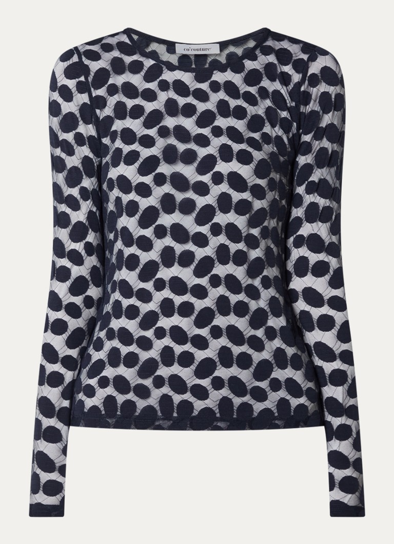Co'Couture Dames Penolacc top met opengewerkte dessin in de kleur Donkerblauw, maat: S