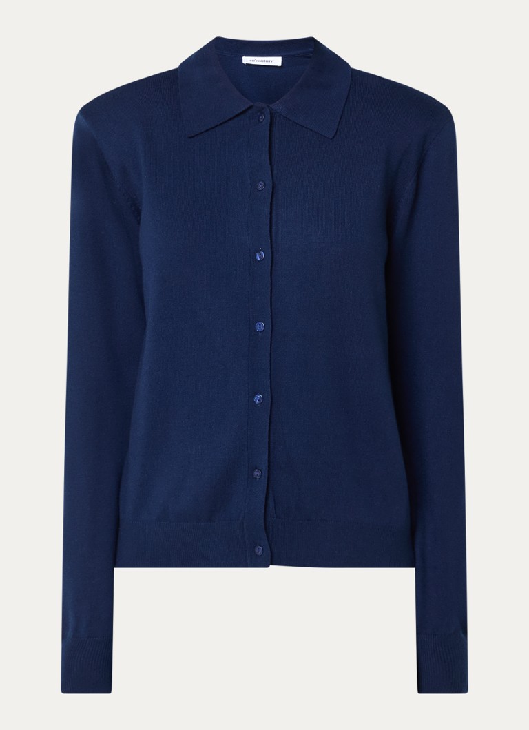 Co'Couture Dames CoryCC fijngebreid vest in wolblend met schoudervulling en kraag in de kleur Donkerblauw, maat: XL