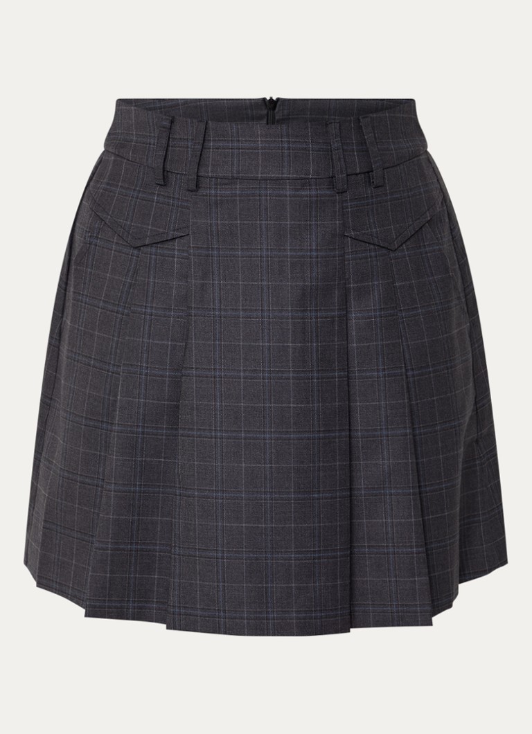 Co'Couture Dames EloraCC mini plooirok met ruitdessin in de kleur Antraciet, maat: M