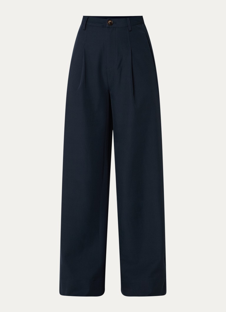 Co'Couture Dames Luna high waist wide fit broek met steekzakken in de kleur Donkerblauw, maat: S