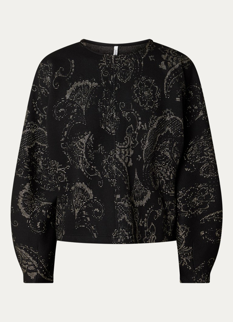 Summum Dames Trui van jersey met jacquard dessin en lurex in de kleur Zwart, maat: M