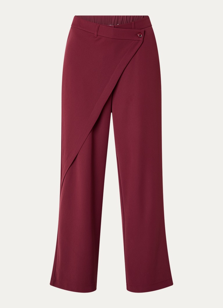 Summum Dames High waist wide fit pantalon met overslag in de kleur Bordeauxrood, maat: 40