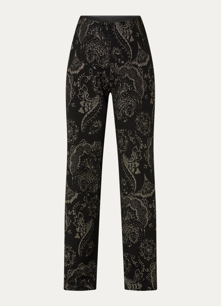 Summum Dames High waist wide fit pantalon met jacquard dessin en lurex in de kleur Zwart, maat: L