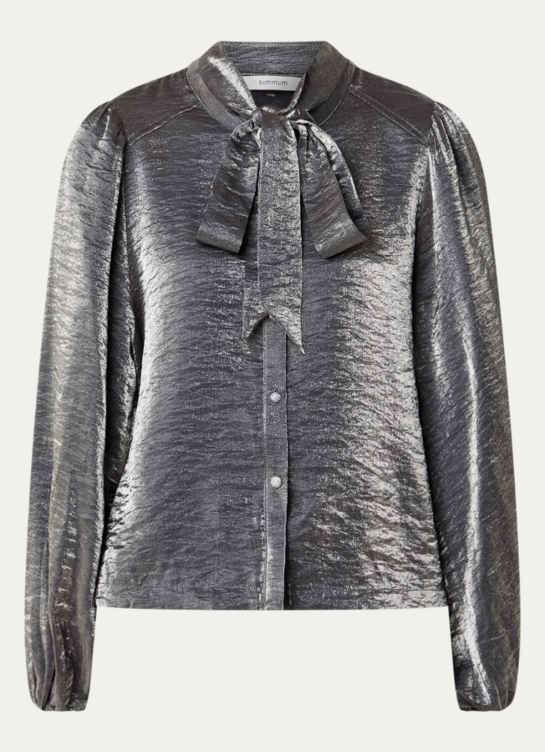 Summum Dames Blouse met sjaalkraag en metallic finish in de kleur Middengrijs, maat: 36
