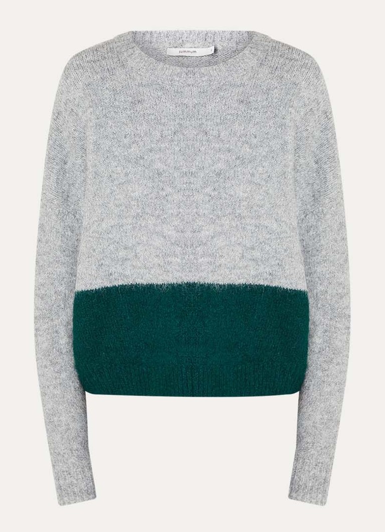 Summum Dames Grofgebreide trui in wolblend met stretch in de kleur Lichtgrijs, maat: XS