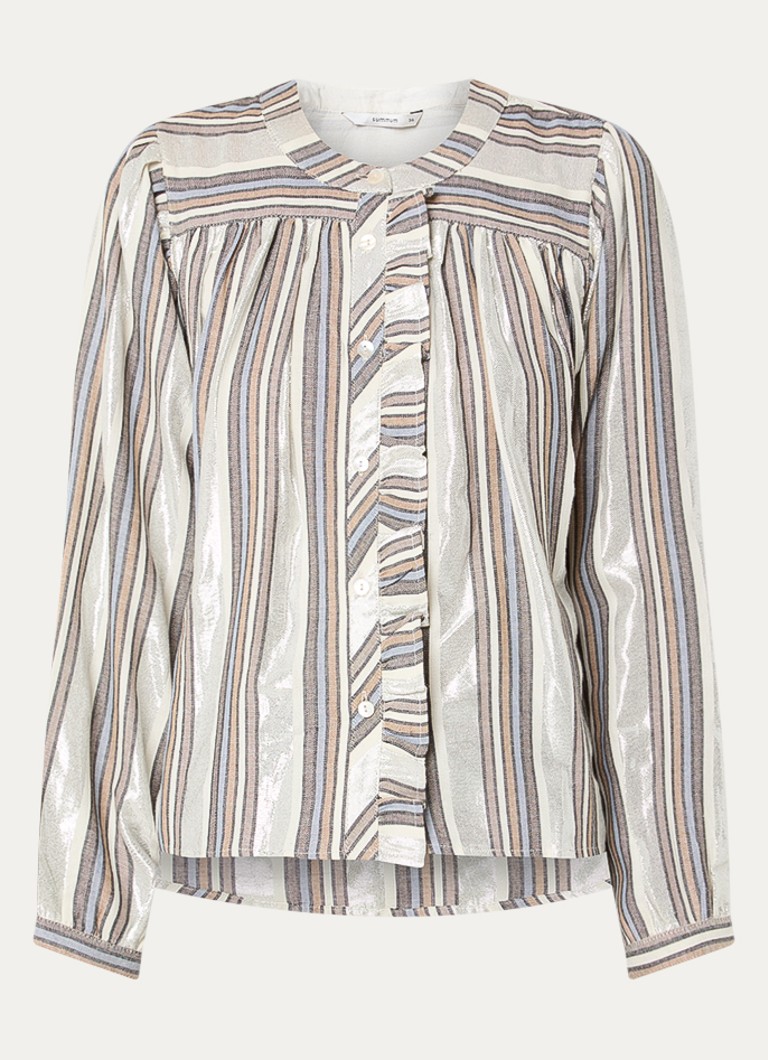 Summum Dames Blouse met streepprint en ruches in de kleur Zilver, maat: 36