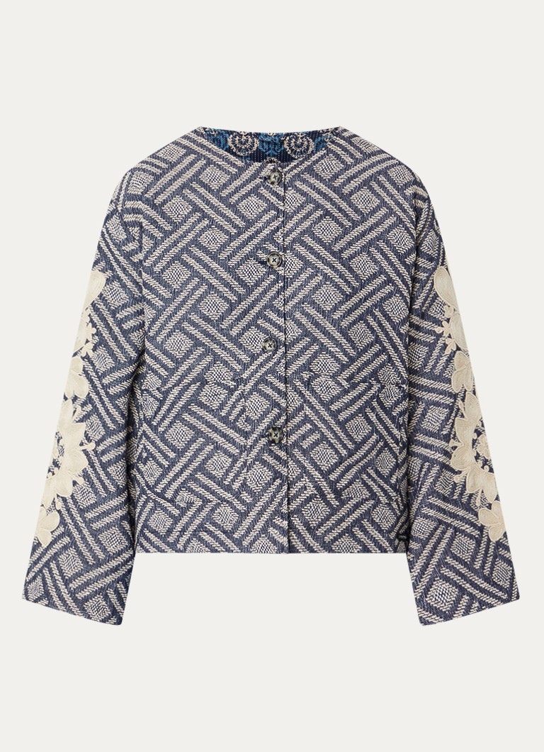 Summum Dames Reversible jack met jacquard dessin en opgestikte zakken in de kleur Indigo, maat: M
