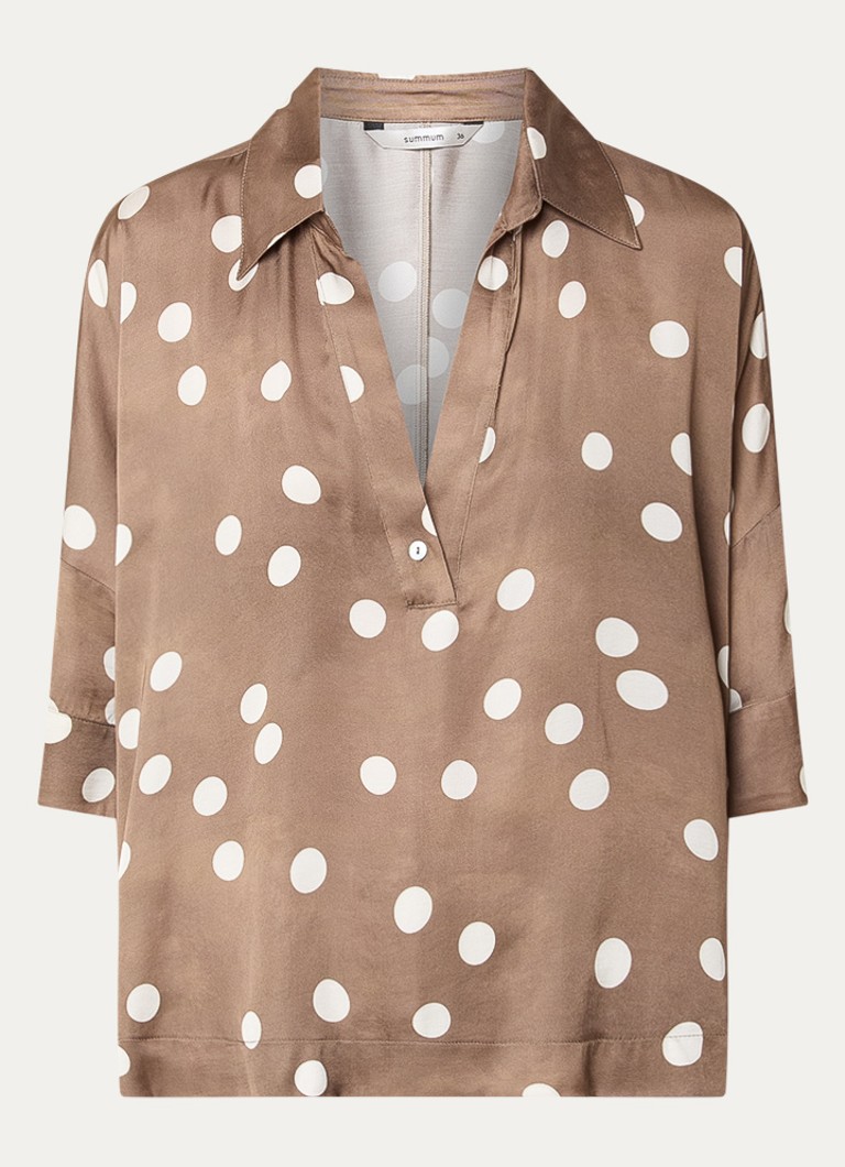 Summum Dames Tuniek met V-hals en stippenprint in de kleur Lichtbruin, maat: 34