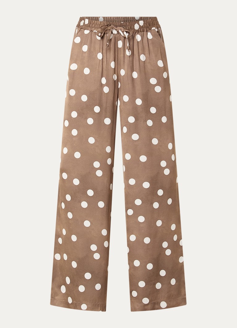 Summum Dames High waist wide fit pantalon met stippenprint in de kleur Lichtbruin, maat: 42