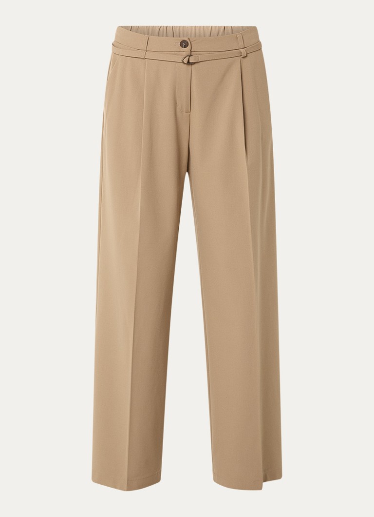 Summum Dames High waist wide fit pantalon met ceintuur in de kleur Donkerbeige, maat: 42
