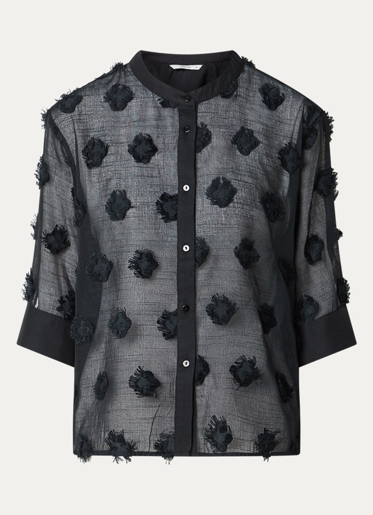 Summum Dames Semi-transparante blouse met structuur in de kleur Zwart, maat: 44