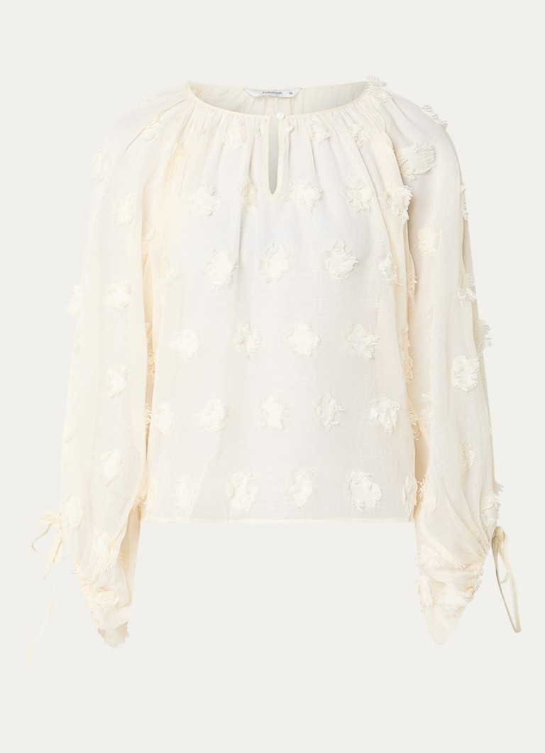 Summum Dames Semi-transparante top met structuur in de kleur Ivoor, maat: 40