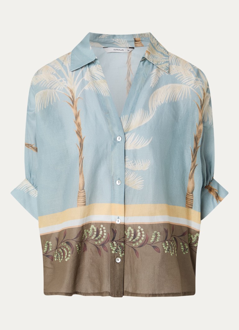 Summum Dames Semi-transparante blouse met print in de kleur Blauw, maat: 34
