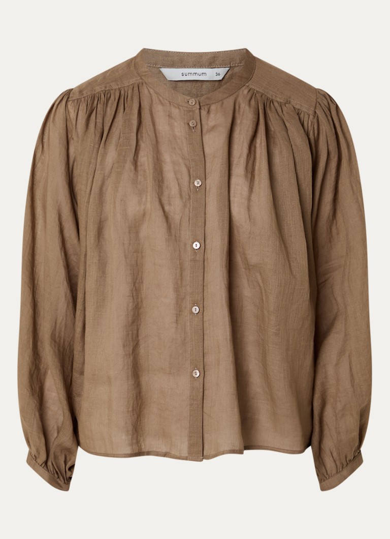 Summum Dames Semi-transparante blouse met pofmouw in de kleur Bruin, maat: 44