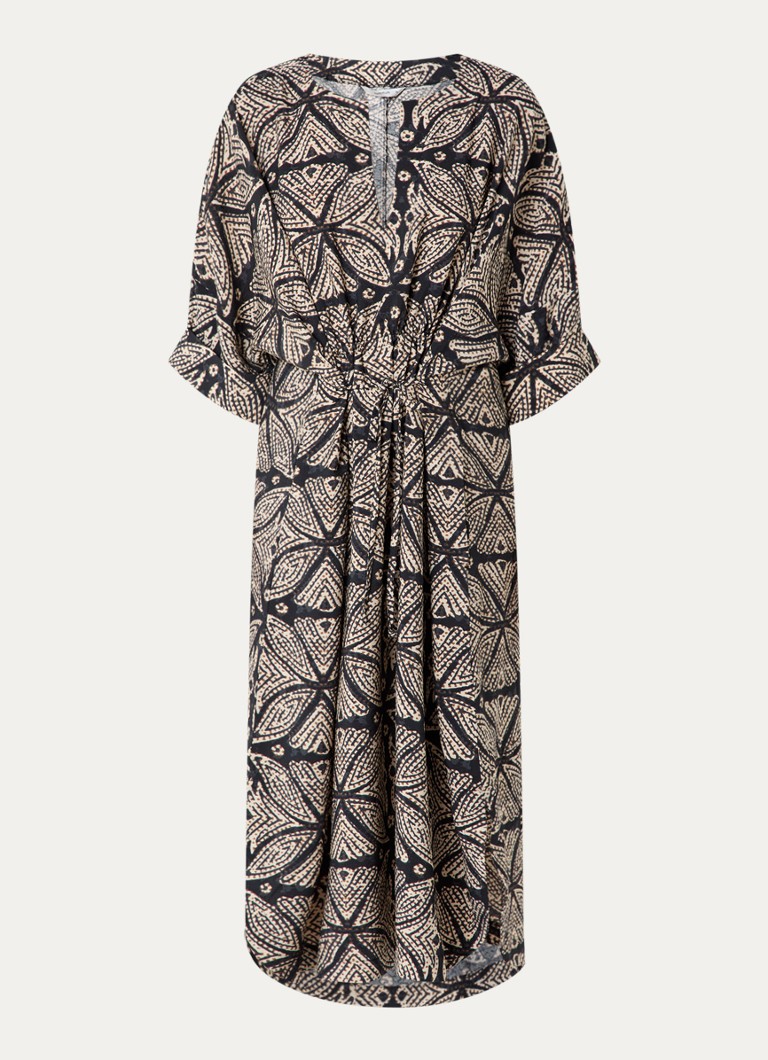Summum Dames Midi tuniekjurk met print en V-hals in de kleur Zwart, maat: 36