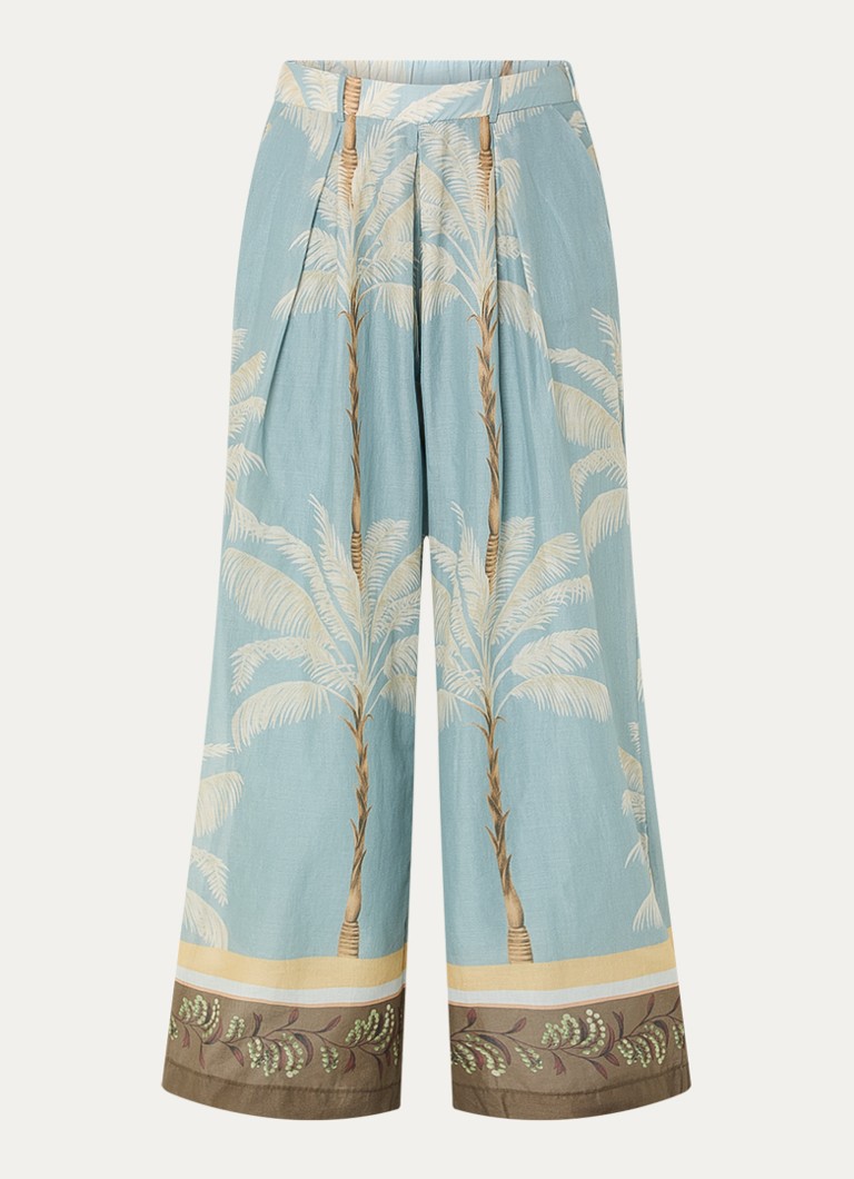 Summum Dames High waist wide fit palazzobroek met print en steekzakken in de kleur Blauw, maat: 42