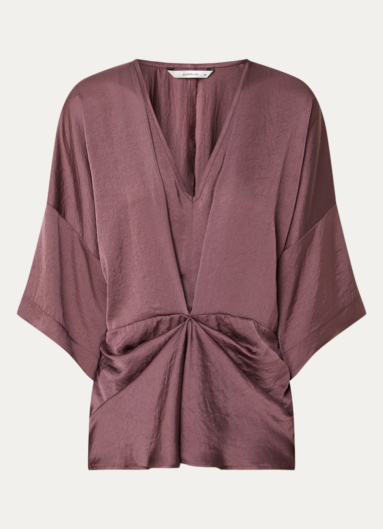 Summum Dames Top met V-hals en gedrapeerd detail in de kleur Aubergine, maat: 40