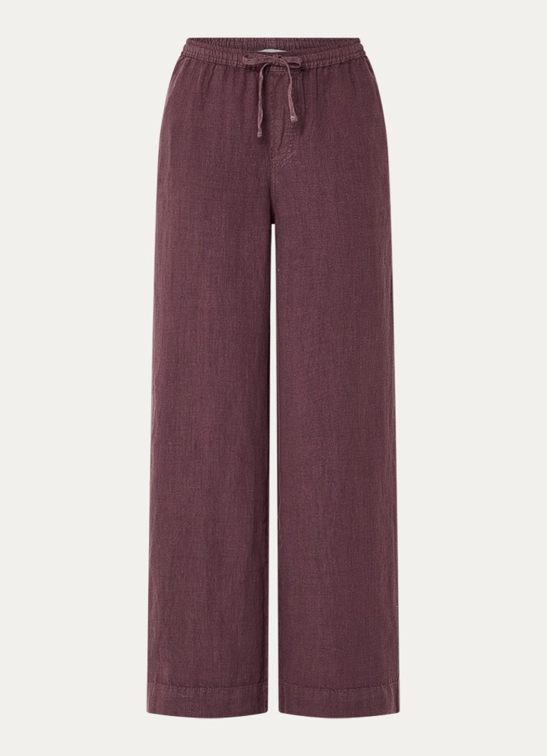 Summum Dames High waist loose fit broek van linnen met steekzakken in de kleur Aubergine, maat: 34