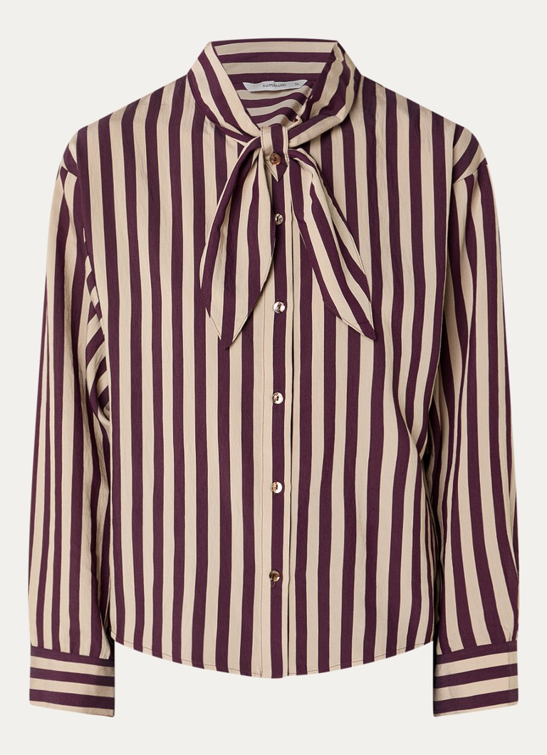 Summum Dames Blouse van satijn met streepprint in de kleur Bruin, maat: 40