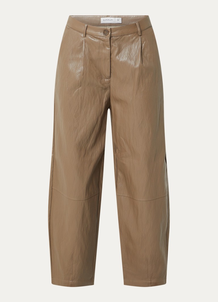 Summum Dames High waist wide fit broek van imitatieleer met steekzakken in de kleur Lichtbruin, maat: 42