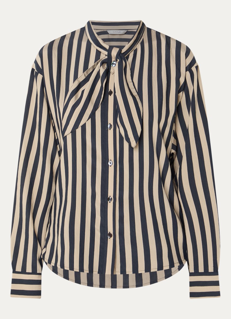 Summum Dames Blouse met streepprint en sjaalkraag in de kleur Donkerblauw, maat: 34