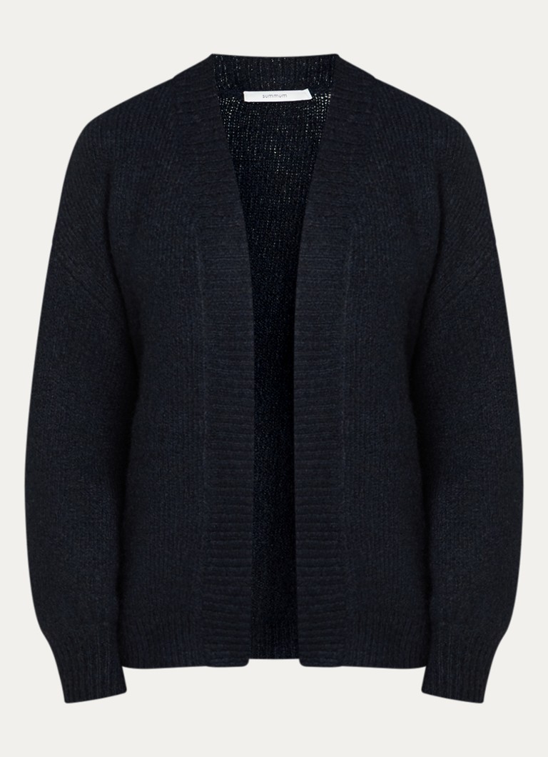 Summum Dames Fijngebreid openvallend vest in wolblend in de kleur Donkerblauw, maat: XS