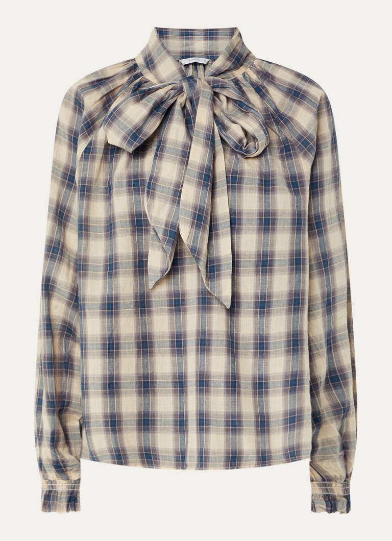 Summum Dames Tuniek met ruitdessin en sjaalkraag in de kleur Blauw, maat: 40