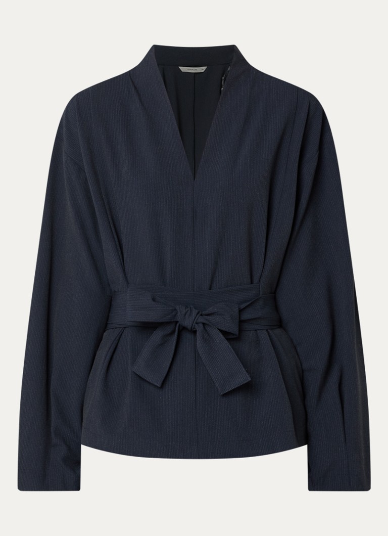 Summum Dames Top met strikceintuur en streepprint in de kleur Donkerblauw, maat: 42