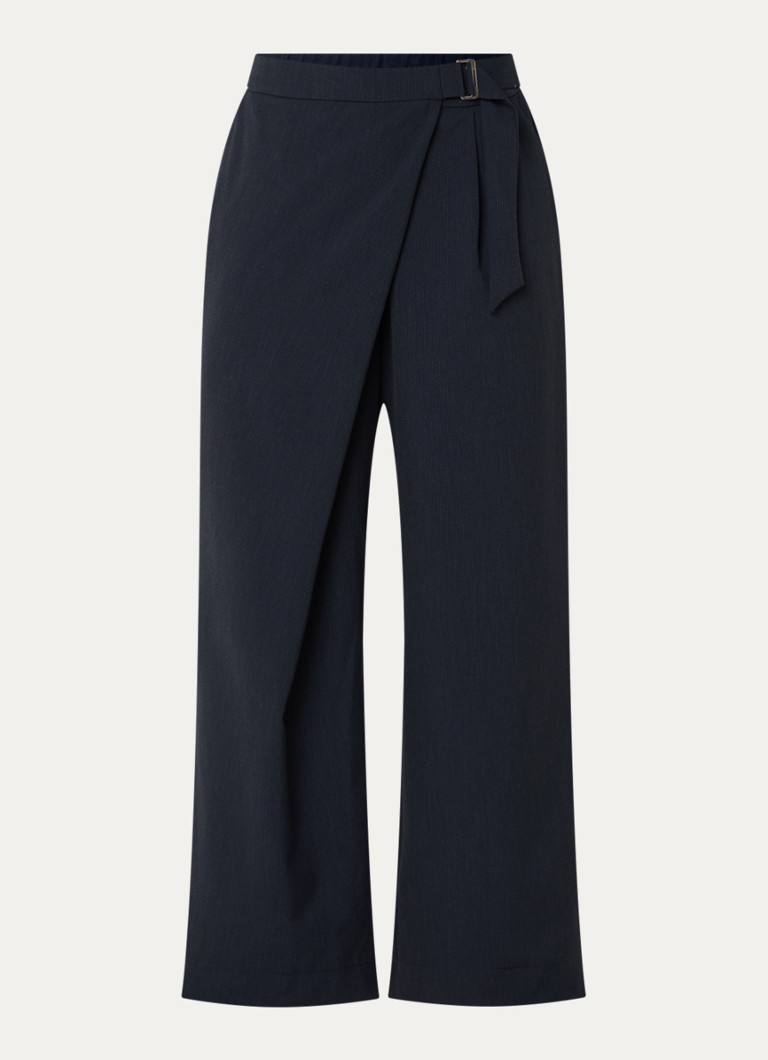 Summum Dames High waist loose fit pantalon met krijtstreep en ceintuur in de kleur Donkerblauw, maat: 38
