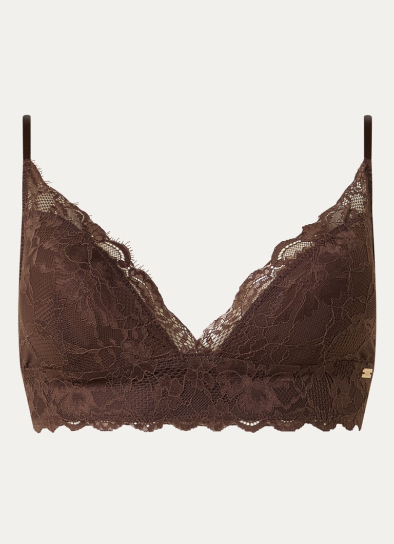 Sam Friday Dames Penelope longline bralette van kant in de kleur Chocoladebruin, maat: S/M