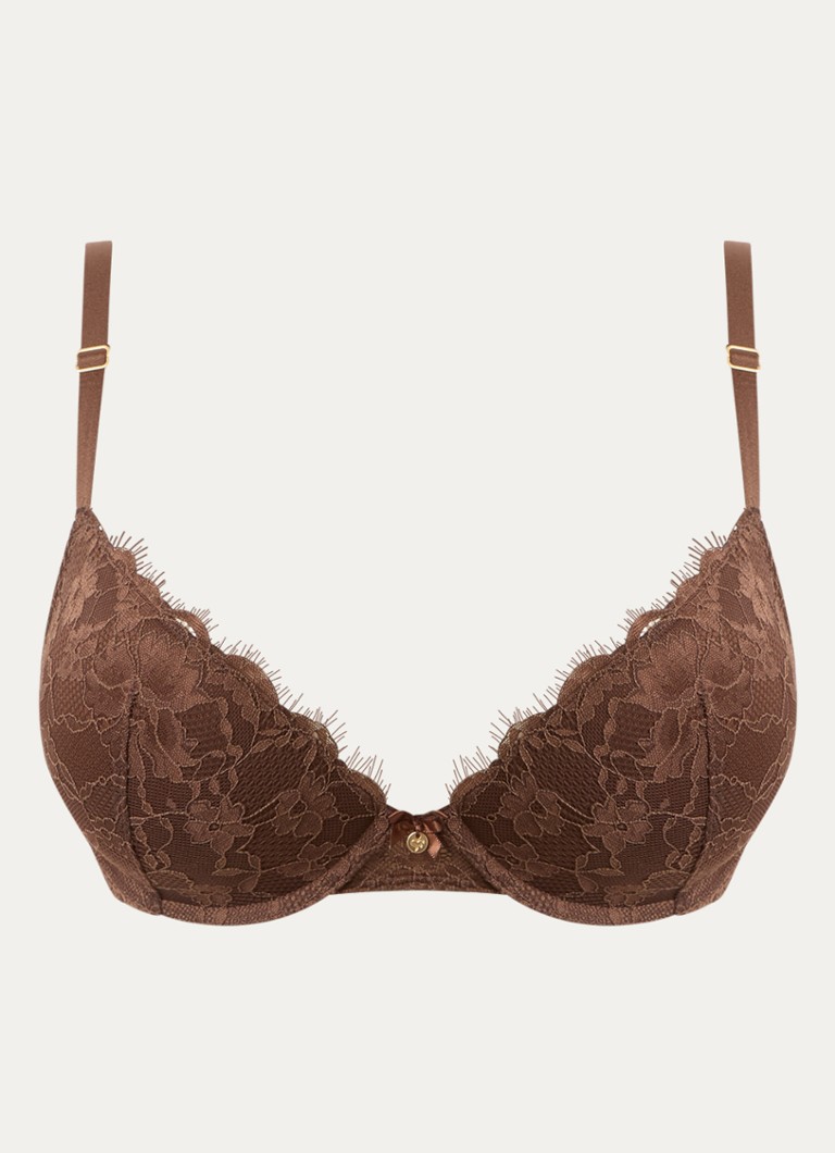 Sam Friday Dames Polly push-up bh met overlay van kant in de kleur Bruin, maat: C80