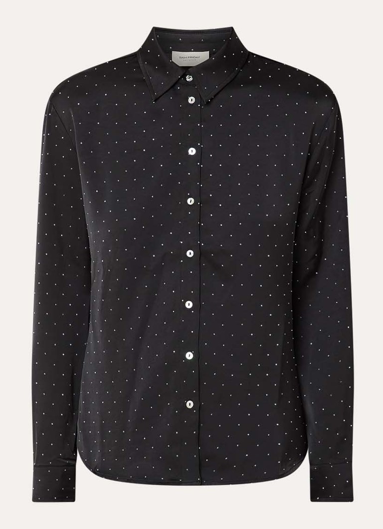 Sam Friday Dames Pyjamatop met strass in de kleur Zwart, maat: L/XL