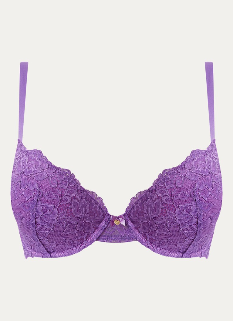 Sam Friday Dames Polly push up bh met overlay van kant in de kleur Paars, maat: E75