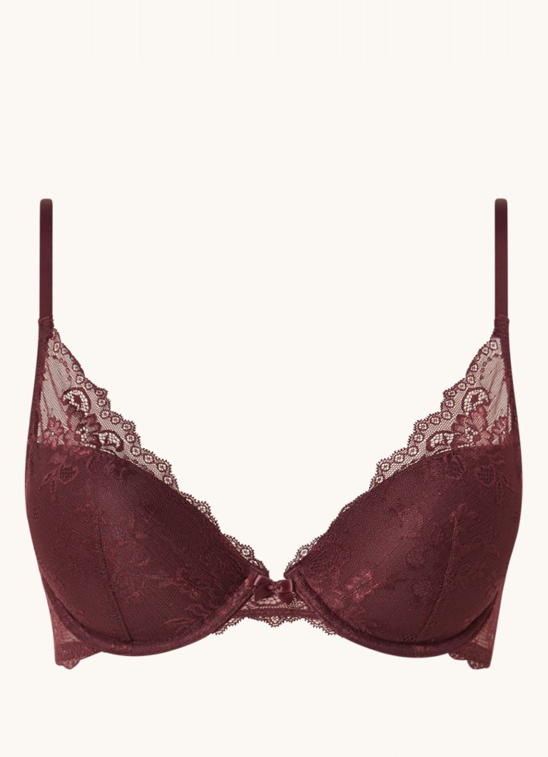 Sam Friday Dames Demi push-up bh met overlay van kant in de kleur Roodbruin, maat: E70