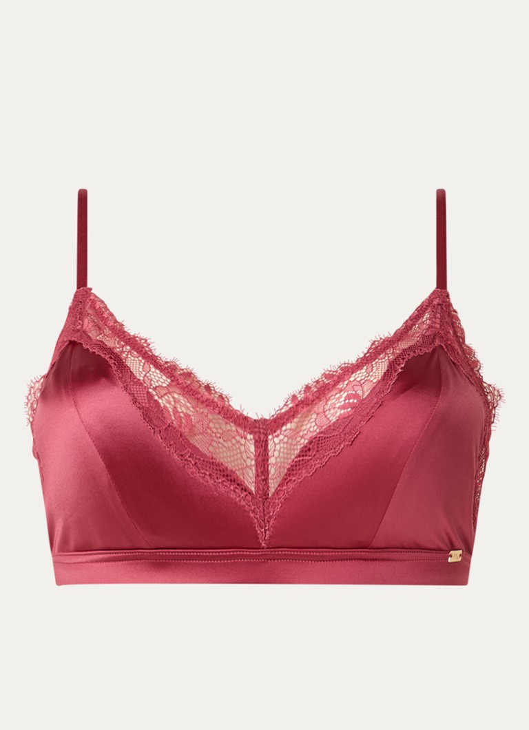 Sam Friday Dames Aimee bralette van satijn met kant in de kleur Cranberryrood, maat: S/M