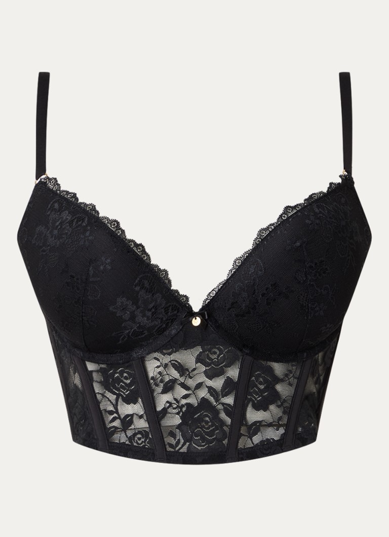 Sam Friday Dames Polly push up bustier van kant in de kleur Zwart, maat: B80