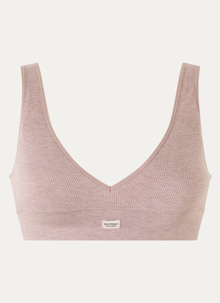 Sam Friday Dames Fay bralette met ribstructuur in de kleur Lichtbruin, maat: L-XL