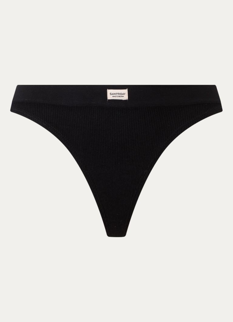 Sam Friday Dames Lucy string met ribstructuur in de kleur Zwart, maat: XS